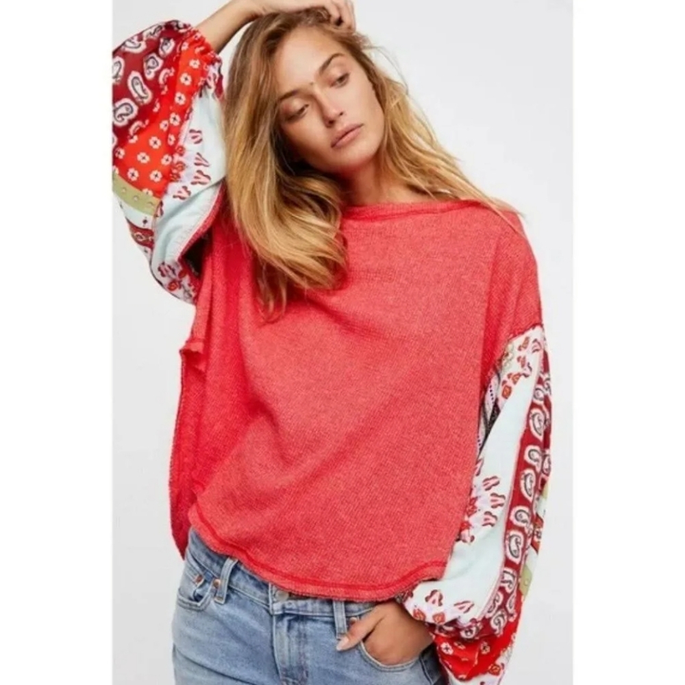 Free People Patchwork Sleeve Thermal